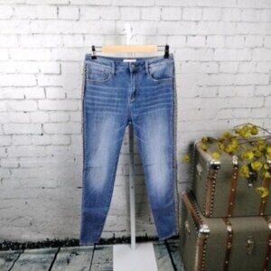 Driftwood Jackie Embroidered Side Seam Skinny Ankle Jeans Blue Size 28